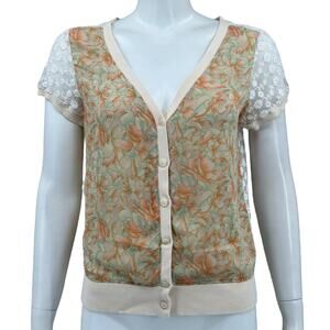 Free People‎ Top Womens Medium Peach Cream Floral Sheer Cottagecore Boho Prairie